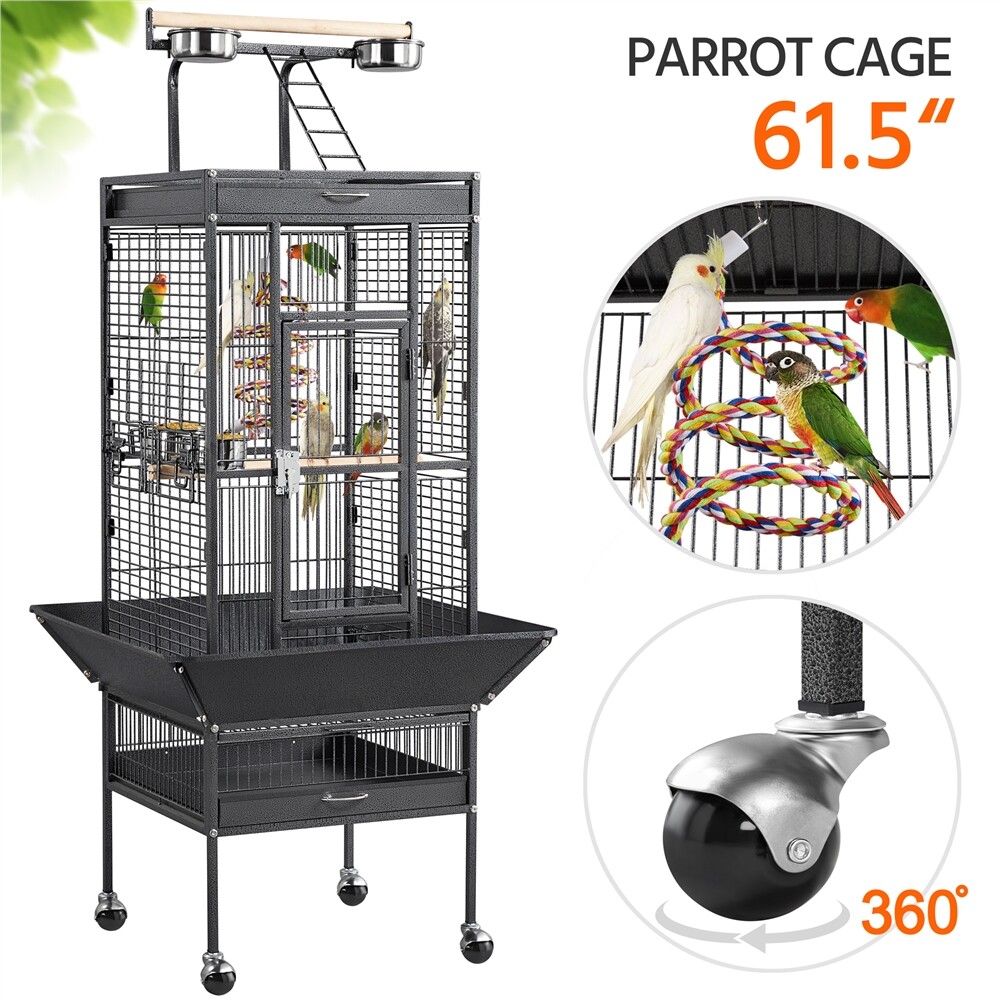Large Parrot Bird Cage (68/61 Inch) - Black Rolling Stand &...