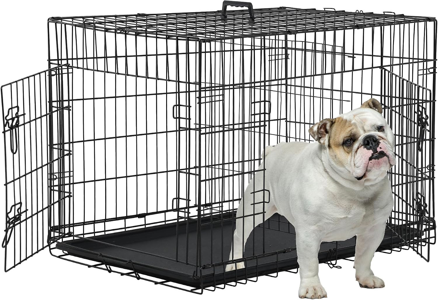 XXL Black Dog Crate Kennel, 48 Inch Folding Double Door Meta...