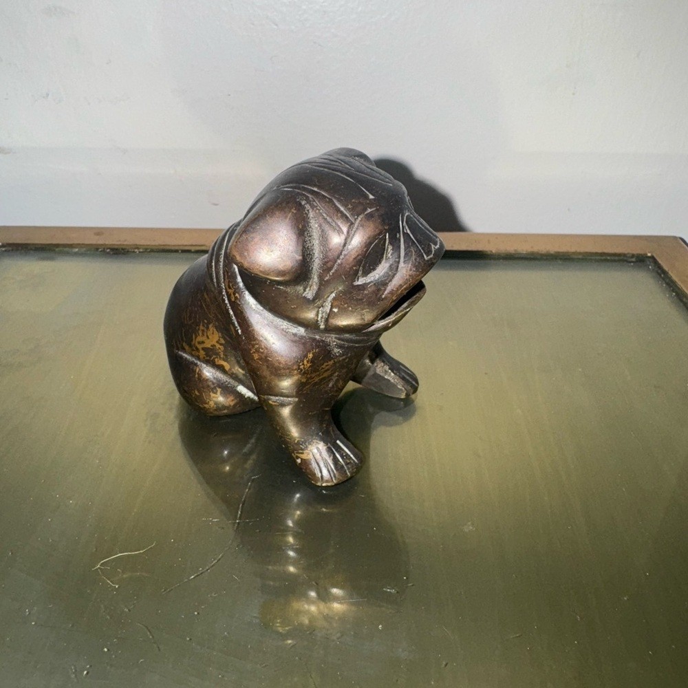 Vintage Bronze Bull Dog Figurine - 3.5 Inch