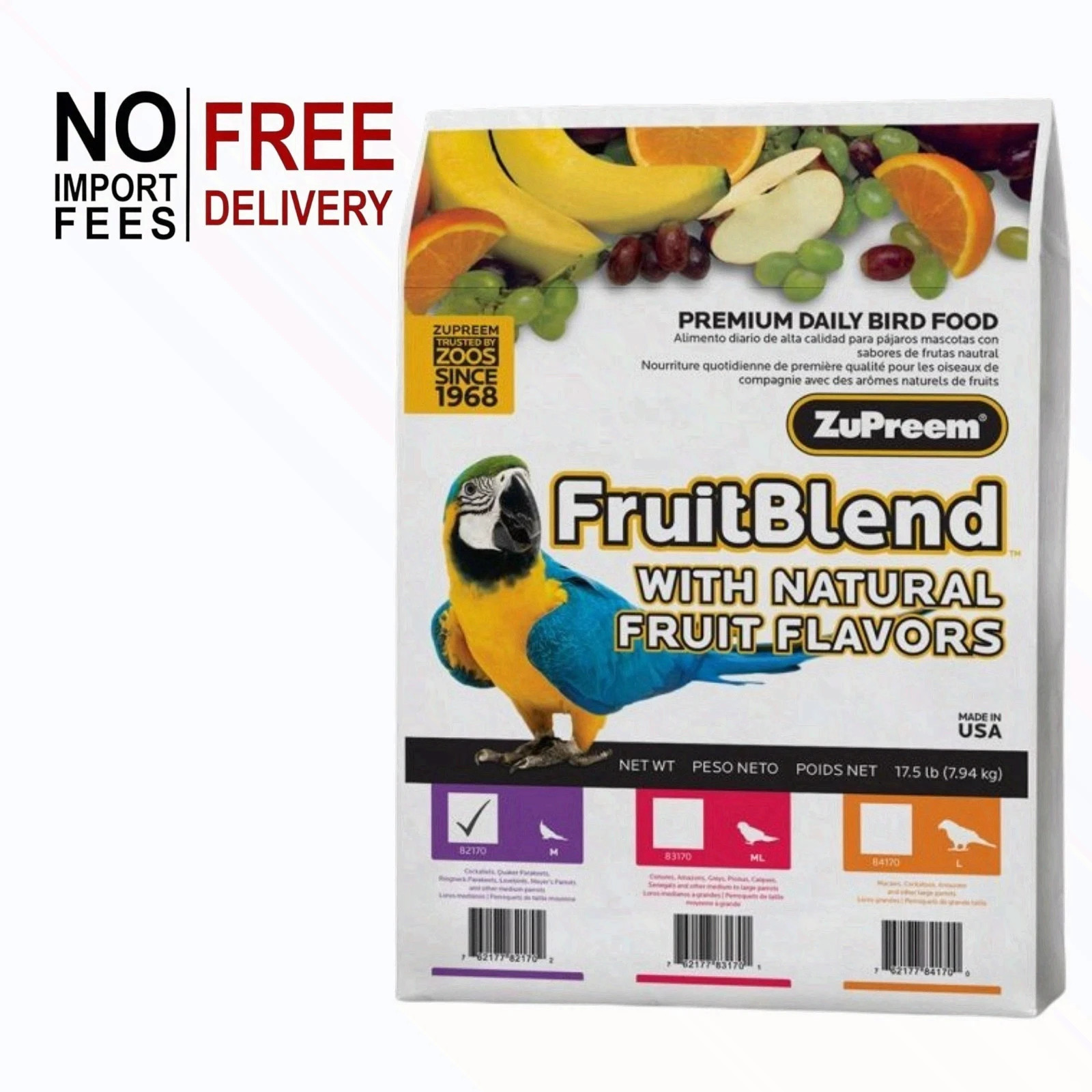 ZuPreem FruitBlend Medium Parrot Bird Diet Bag - 17.5 lbs