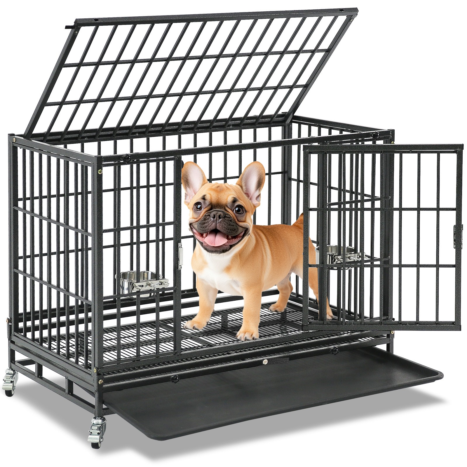 Homey Pet 37 Inch Stackable Dog Crate Kennel with Top Access...