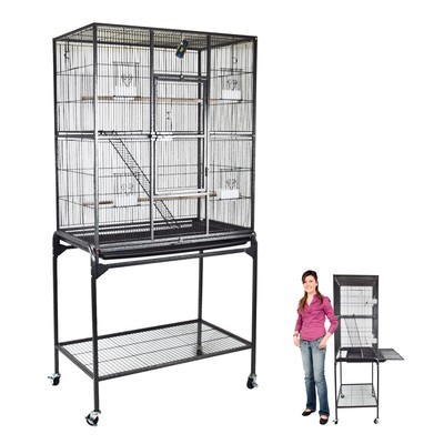 Black 62" Bird Parrot Pet Cage Home Macaws Conures Aviary Fl...