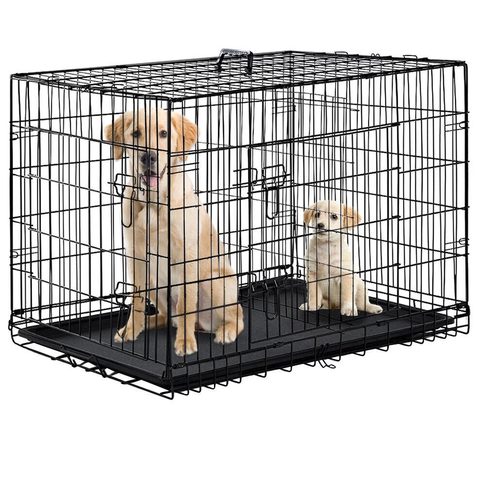 Pet Travel Metal Steel Dog Divider Cage Tray - 48 Inch 2-Doo...