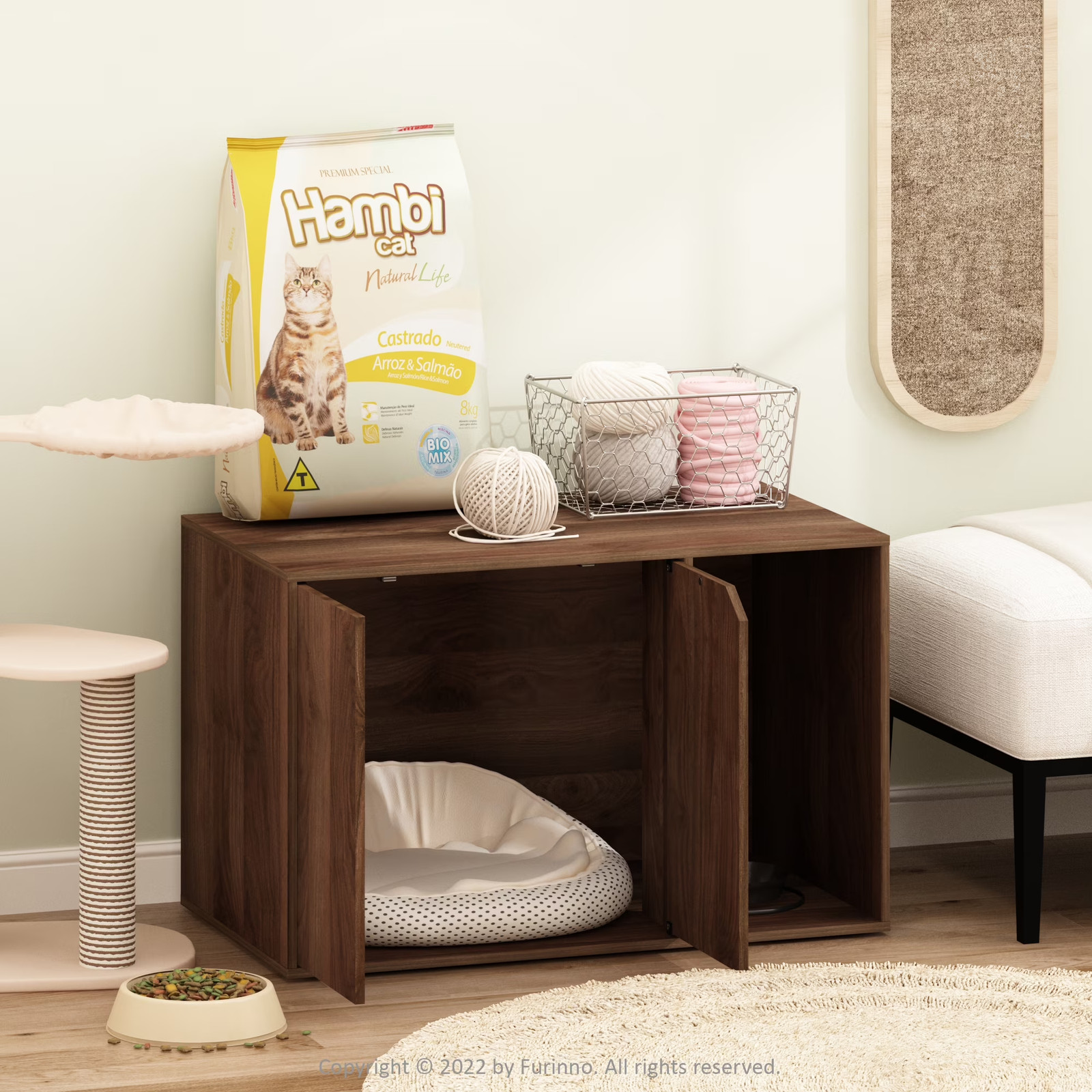 Walnut Pet Washroom Cabinet Enclosure - Hidden Litter Box St...