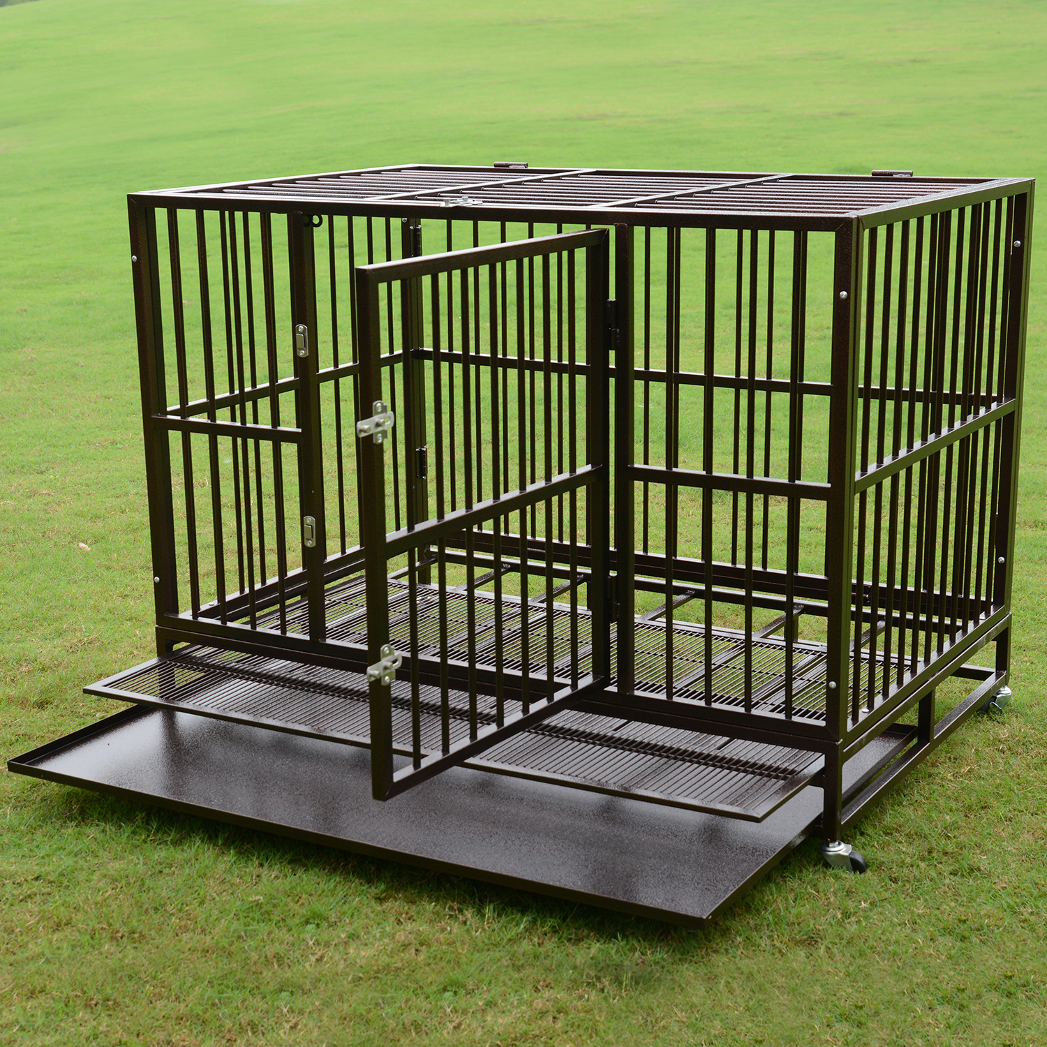 48" Metal Folding Dog Cage Crate Kennel Pet Playpen W/Tray&A...