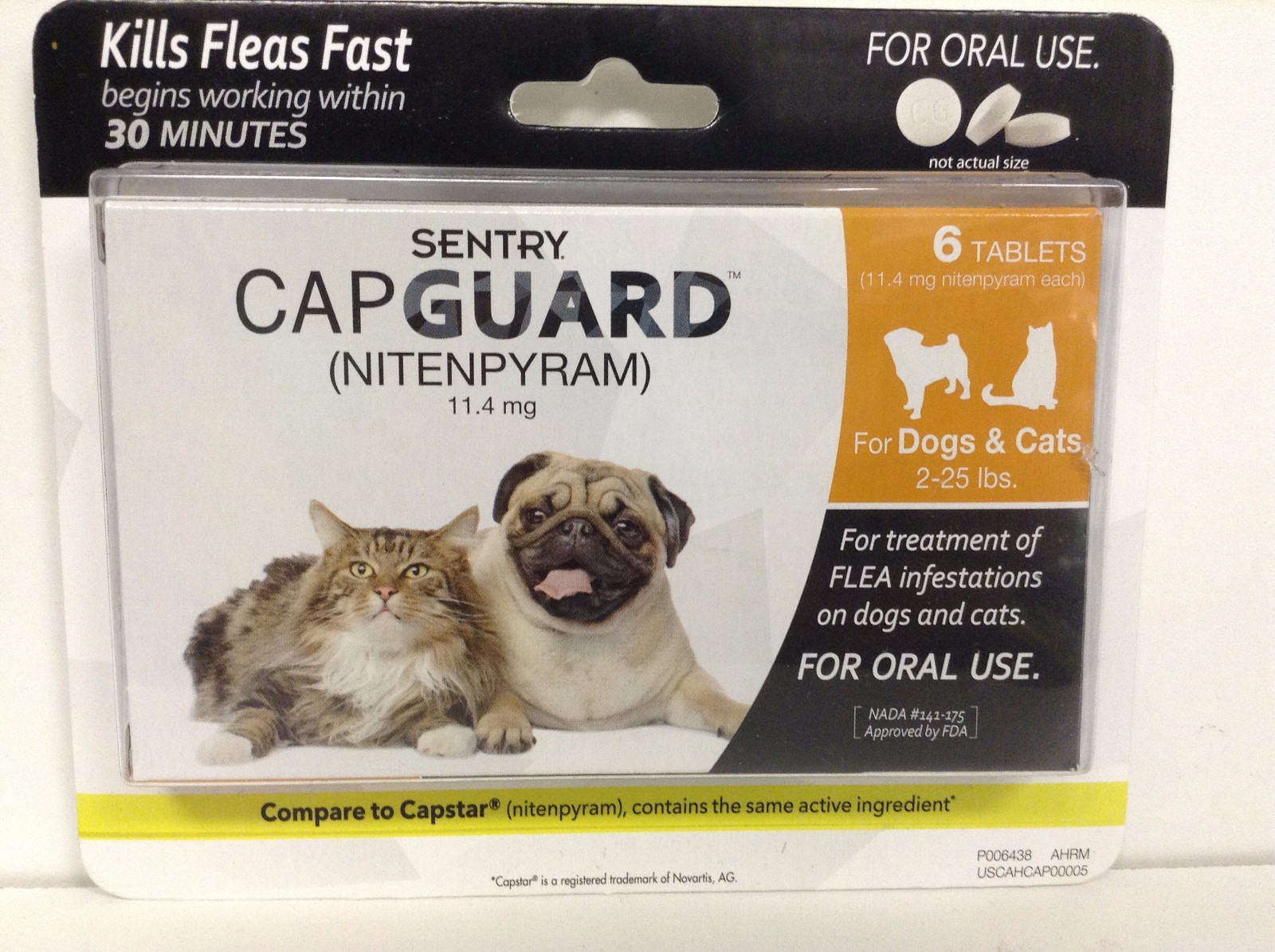 Sentry Capguard (Nitenpyram) Dogs &Amp; Cats 2-25 Lbs 6 Tabs...