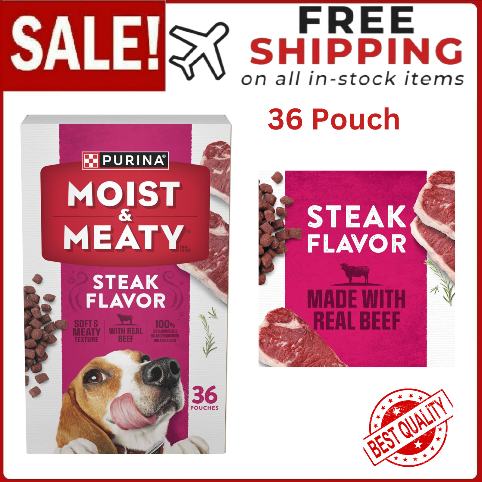 Purina Moist & Meaty Steak Flavor Dog Food Pouches - 36 Coun...