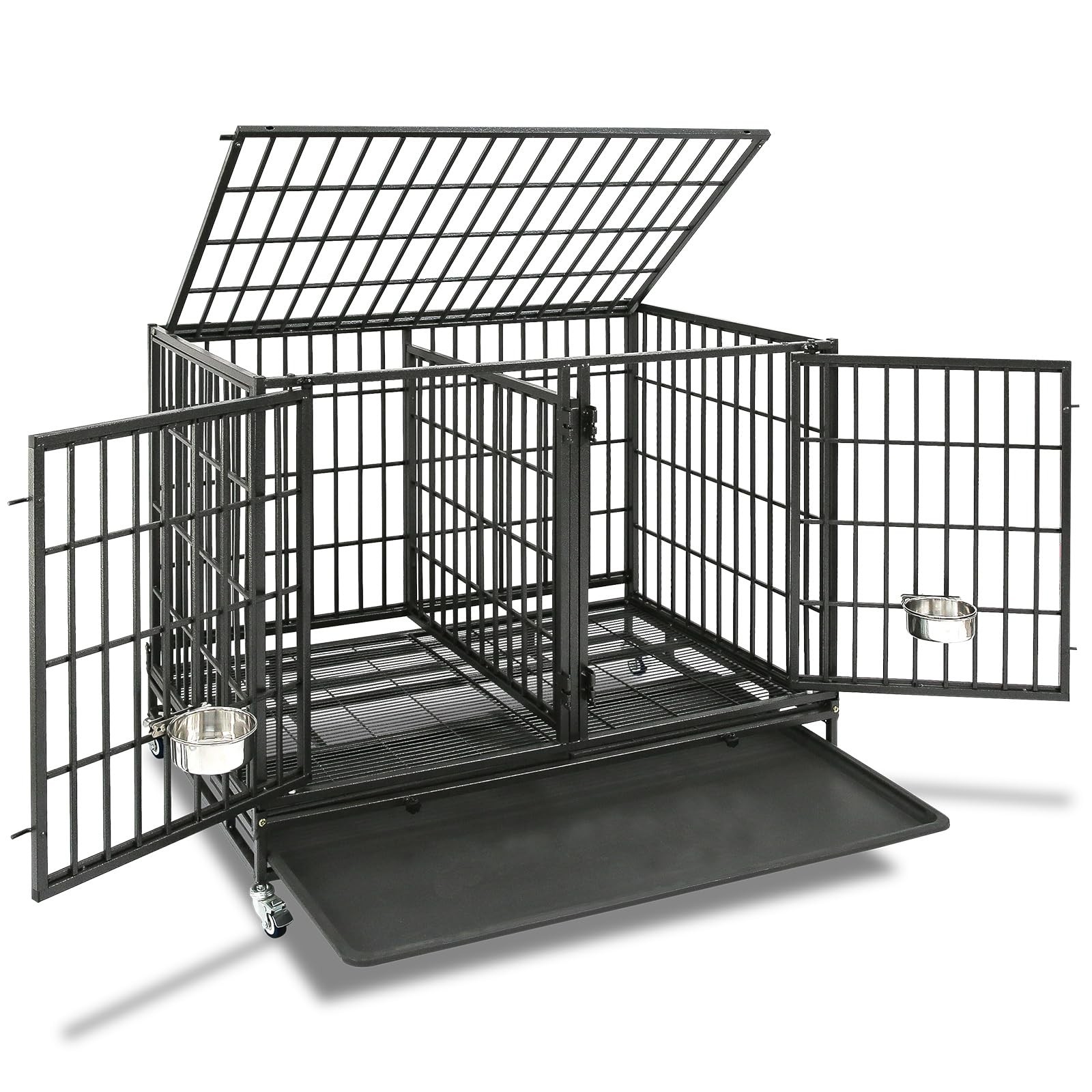 Homey Pet Indoor Dog Crate Cage with Divider, 43 Inch Stacka...