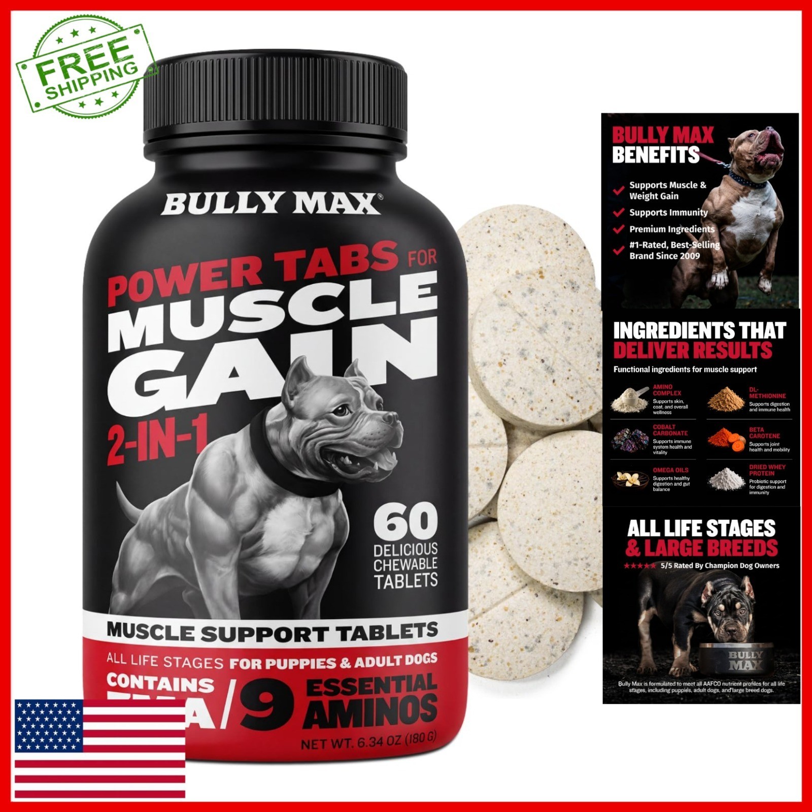 Bully Max Muscle Builder Chewable Tablets for Dogs - 60 Coun...