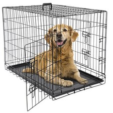 Dog Crate Kennel Folding Metal Pet Cage 2 Door With Tray Pan...