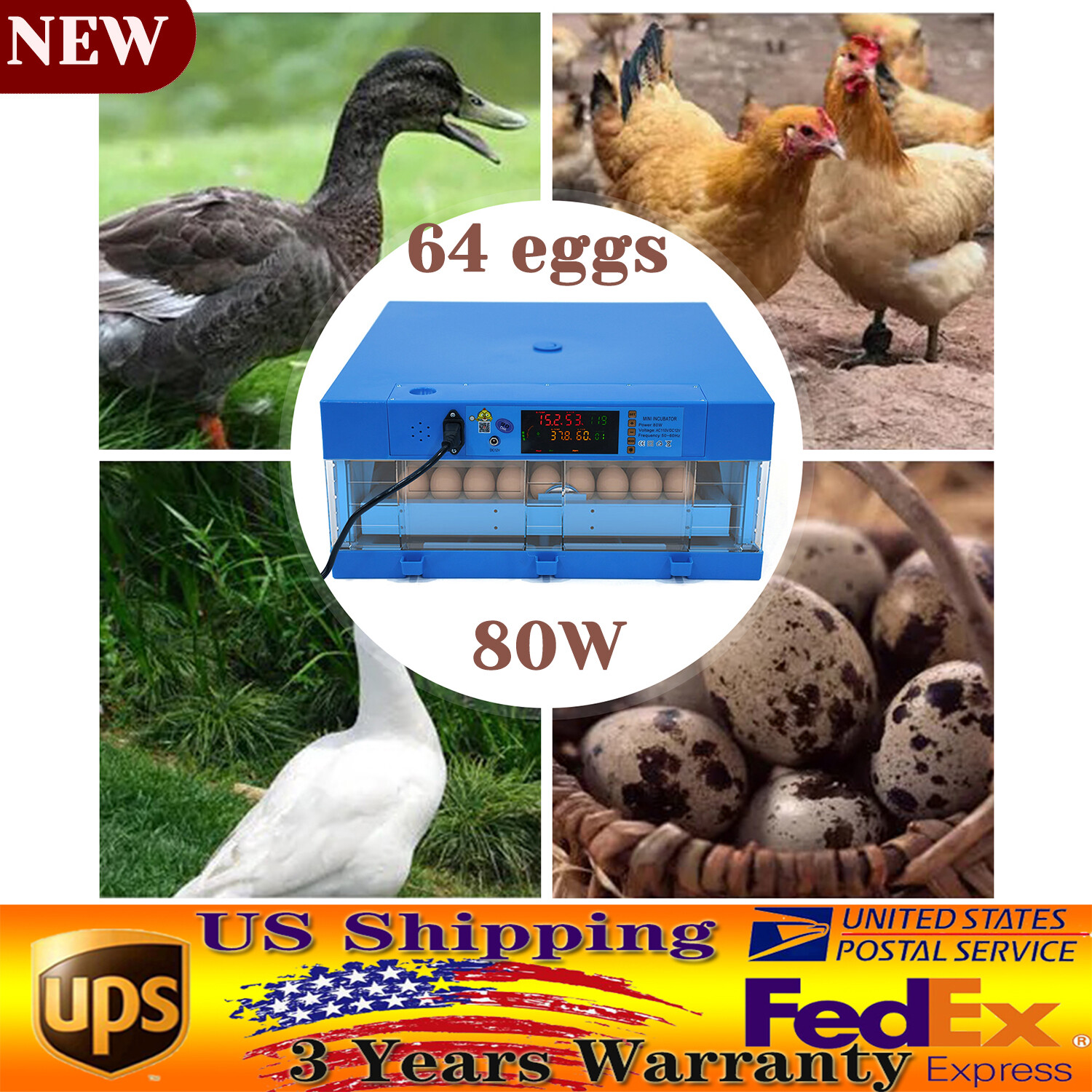 Digital Incubator - 48 Eggs Automatic Humidity Turning Chick...
