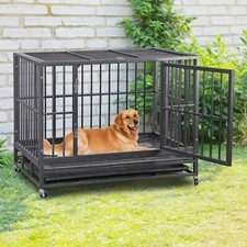 Heavy Duty Dog Cage Metal Kennel and Crate for Large Dogs Wi...