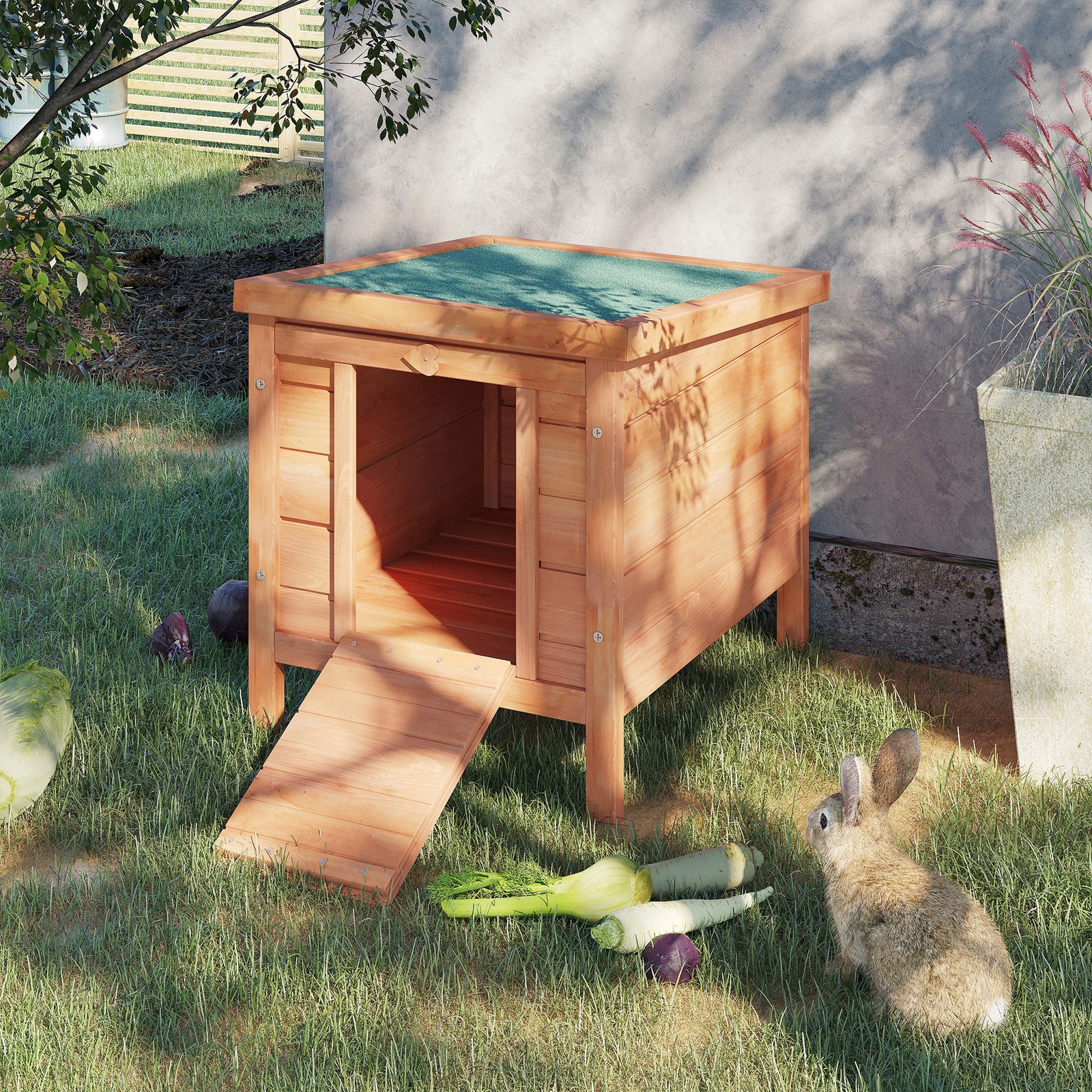 PawHut Wooden Rabbit Hutch - 20" Small Animal House for Bunn...