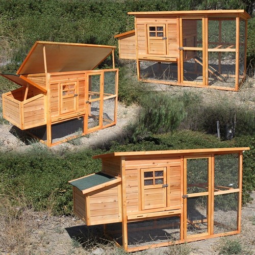 New Deluxe Wooden Chicken Coop Pen House Wood Hutch Pet Cage...