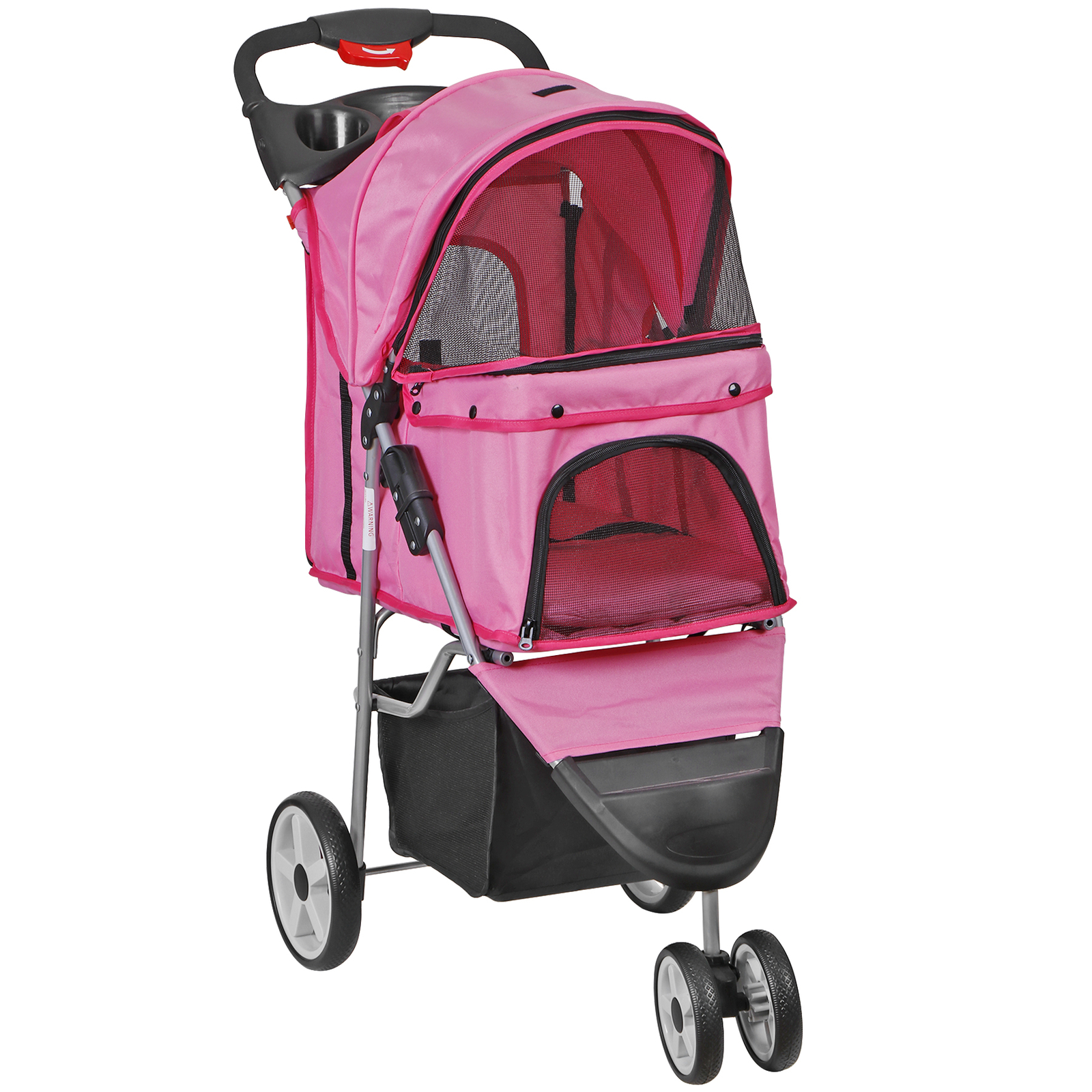Pink Foldable Pet Stroller for Dogs with Cat Carrier and Cup...