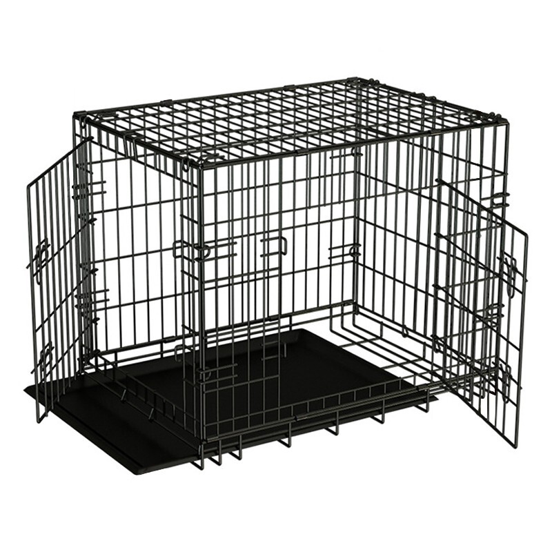 Black Pet Dog Cage with Divider, 48" x 2 Door Folding Kennel