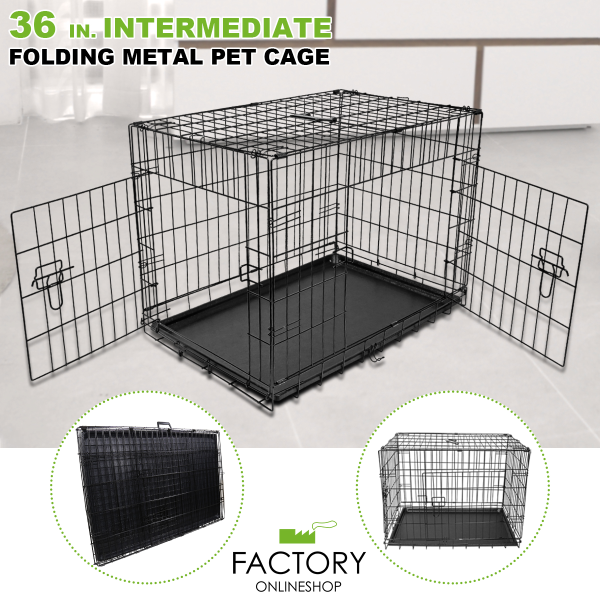 Portable Dog Crate Kennel Pen - Multi-Size Foldable (24", 30...