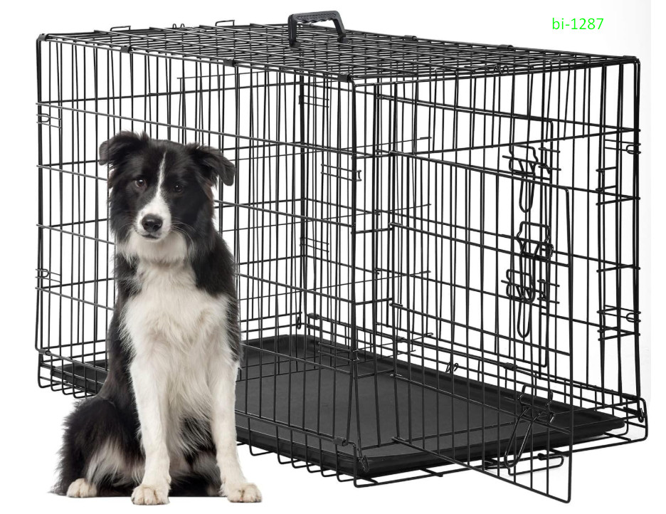 Dog Crate 48" Large Folding Metal Cage w/ Divider Tray Black...