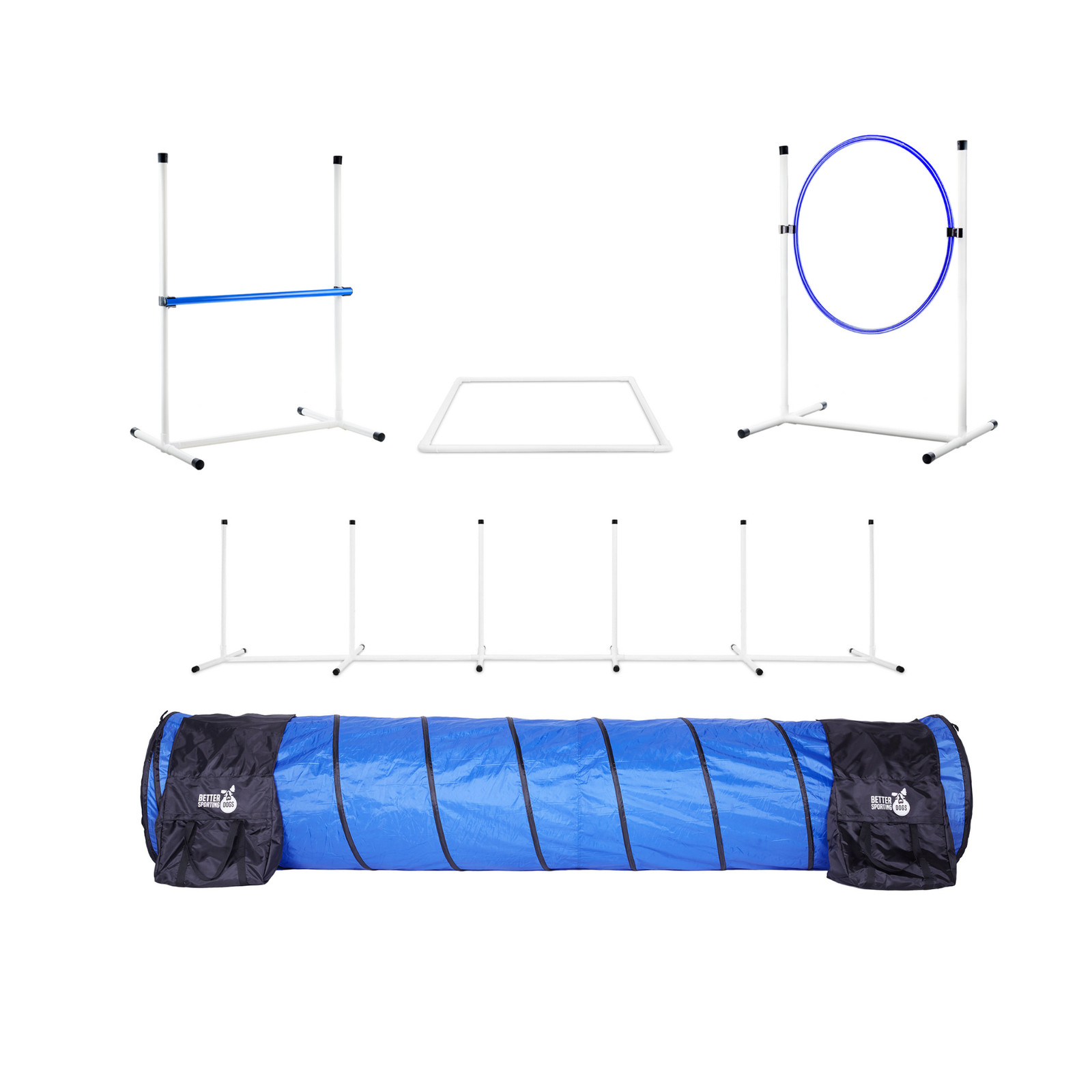 Dog Agility Equipment Set: Jumps, Tunnel, Pau