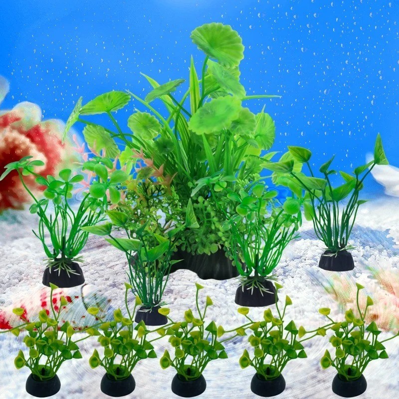 Artificial Fish Tank Plants - Fake Plastic Green Decor Set (...