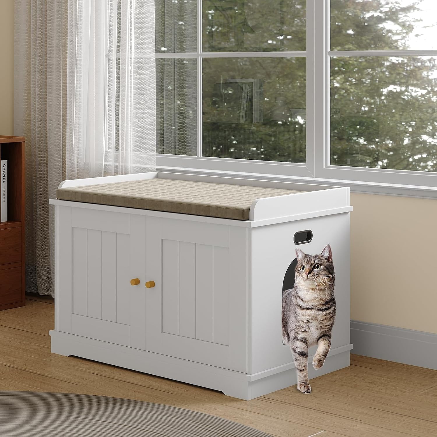 Cat Litter Box Hidden Cabinet White