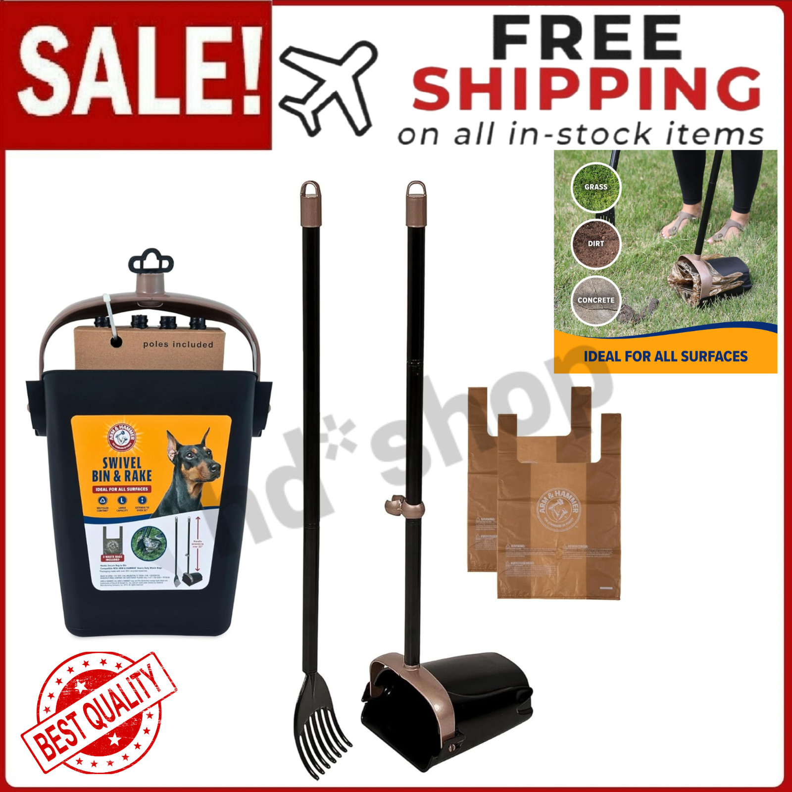Arm & Hammer Dog Pooper Scooper - Swivel Bin & Rake (Large &...