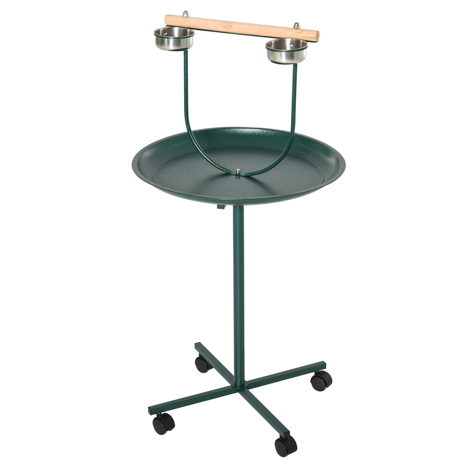 Metal Bird Parrot Play Stand with Bowls and Wheels