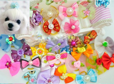 Wholesale 3-100Pcs Multicolor Mix Pet Dog Hair Bow Pearl Flo...
