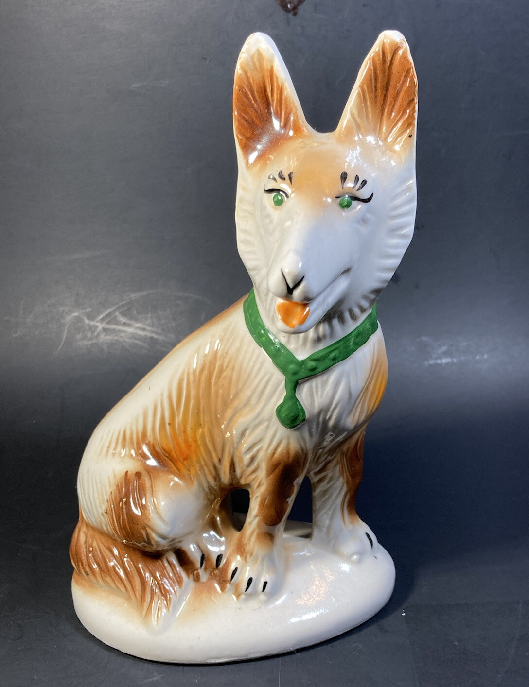 German Shepherd Mid-Century Lusterware Pottery Figurine Braz...
