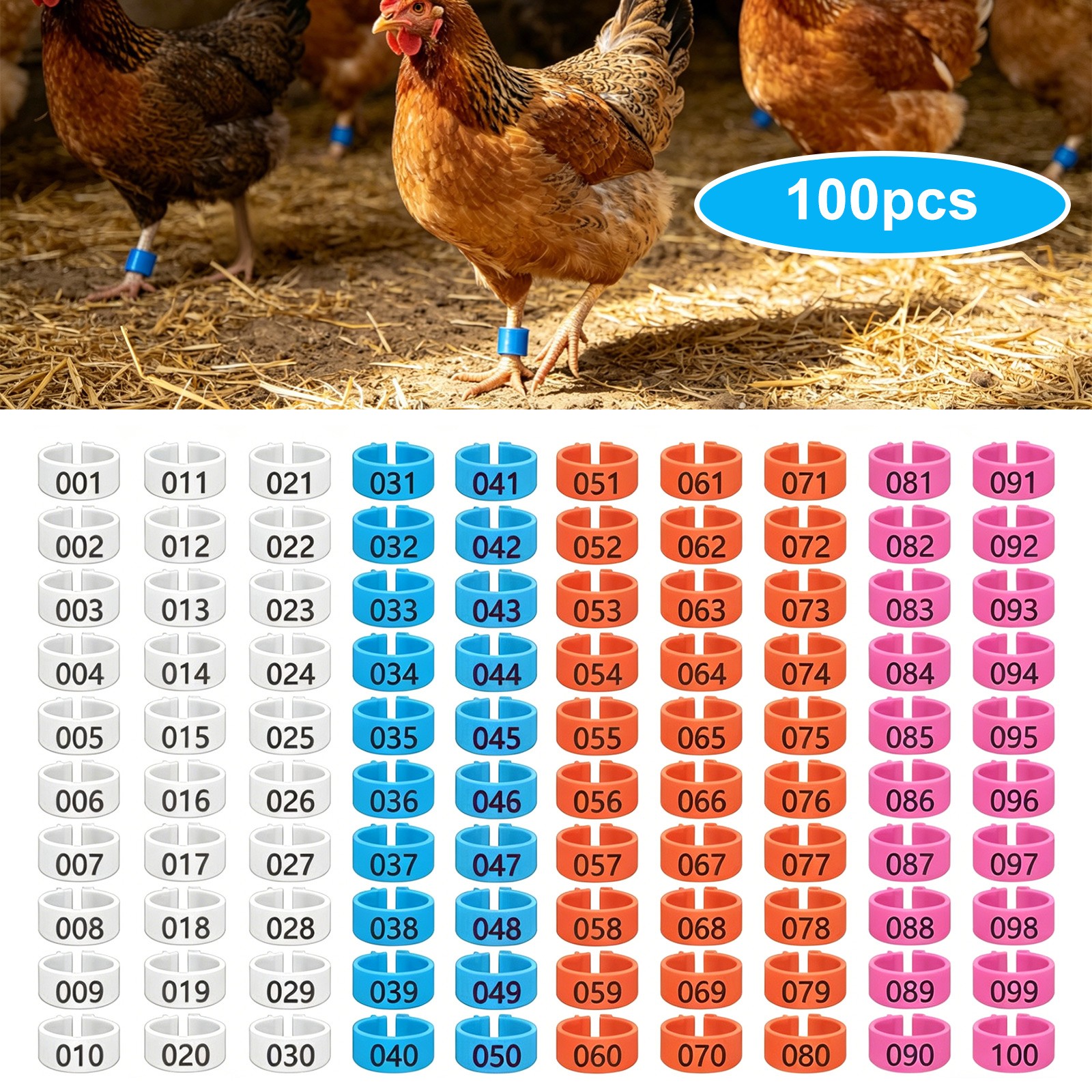 Numbered Chicken, Duck, Goose Pigeon Farm Tags - 100 Pieces