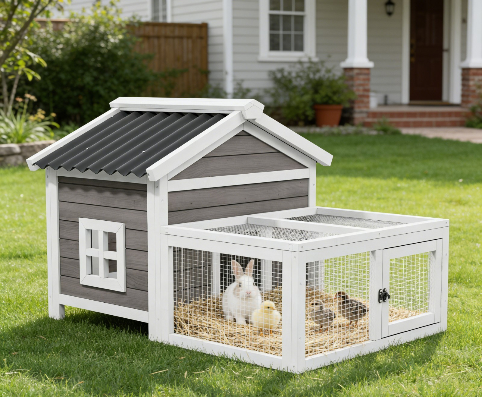 41" Wooden Chicken Coop Hen Rabbit Hutch Poultry Habitat Ani...