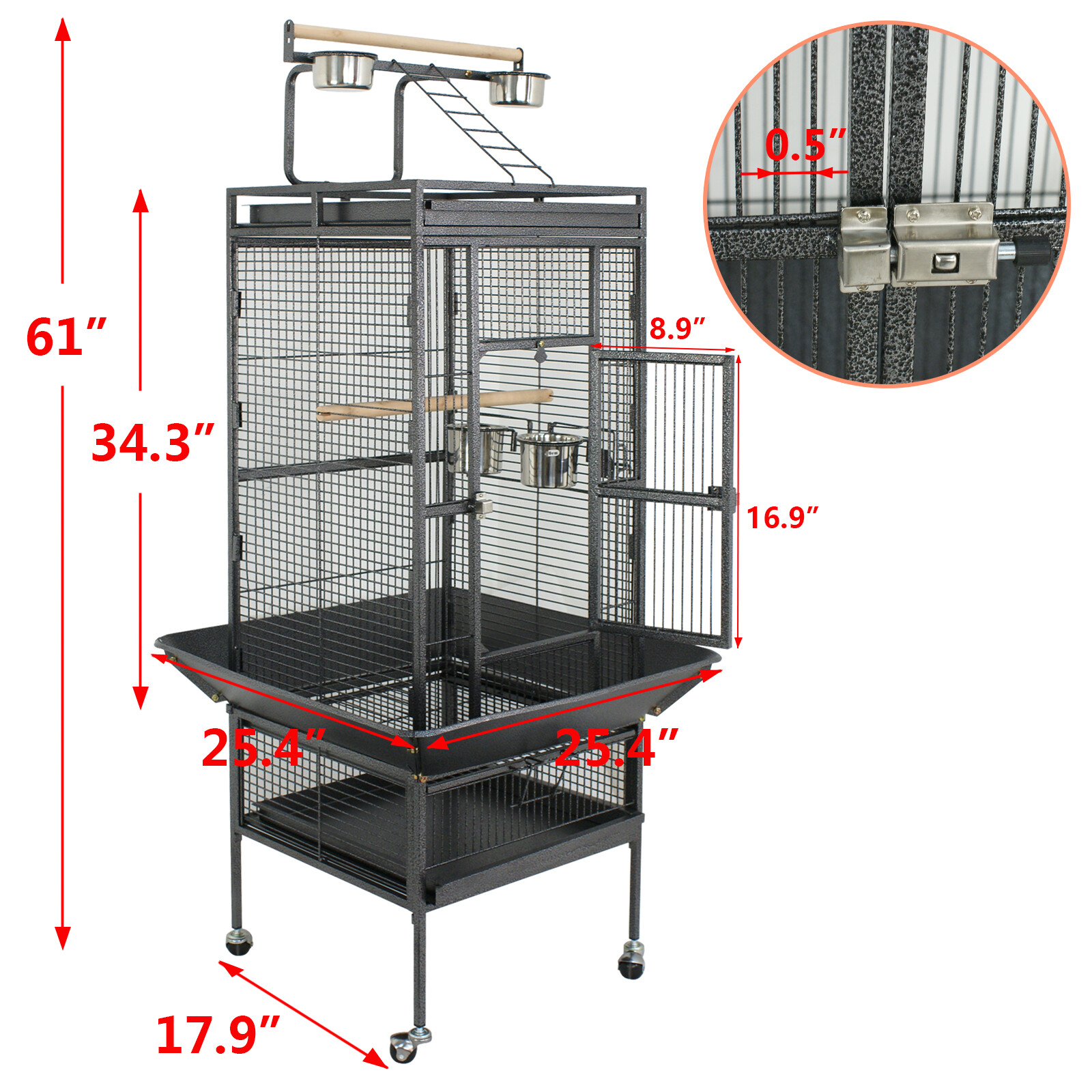 Large Steel Bird Cage for Parrot, Finch, and Parakeet - 61 I...