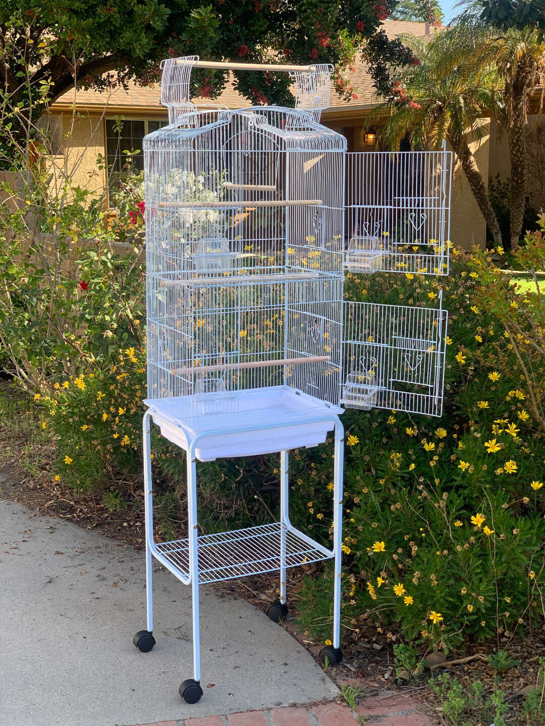 Large Open Top Canary Parakeet Cockatiel Finch Bird Cage Sta...