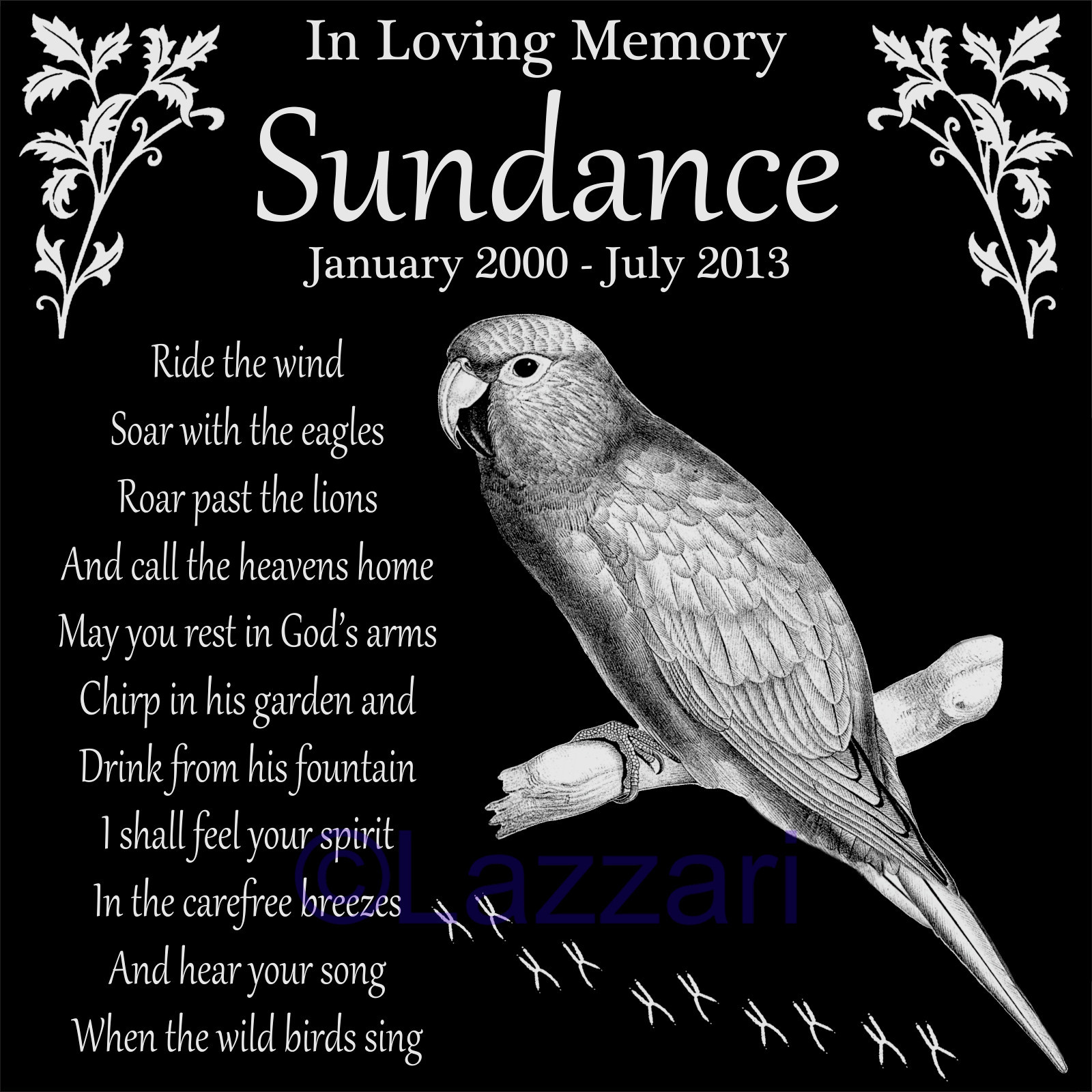 Personalized Conure Parakeet Bird Pet Memorial Marker