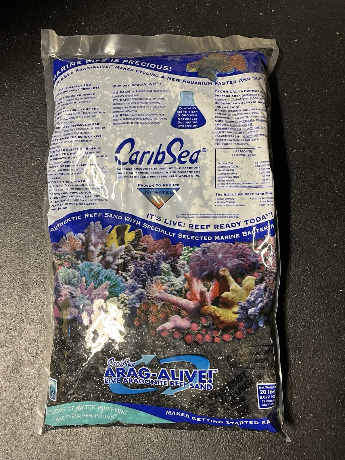CaribSea Arag-Alive Hawaiian Black Reef Sand - 20 lbs