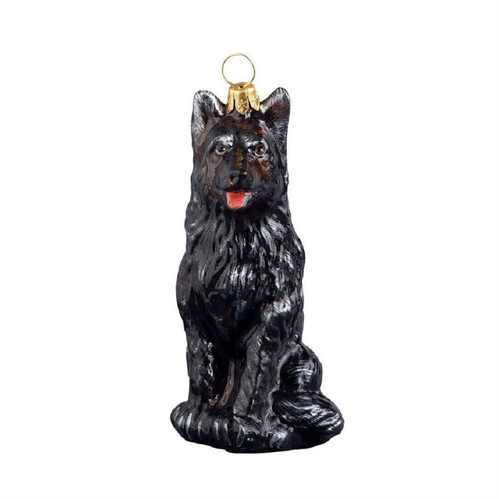 Black German Shepherd Polish Glass Christmas Ornament