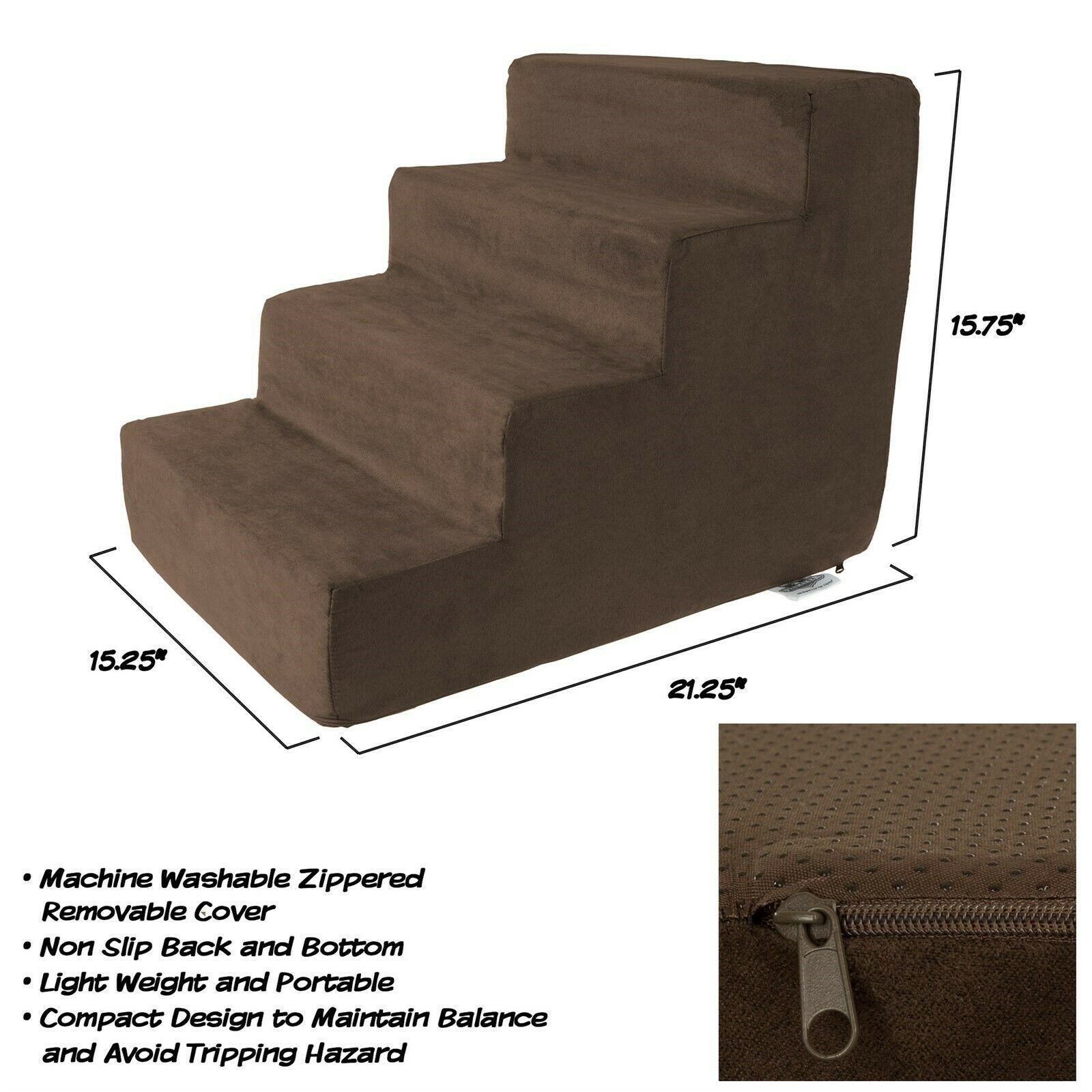 Foam Pet Stairs - High Density Removable Zipper Cover, 15 In...