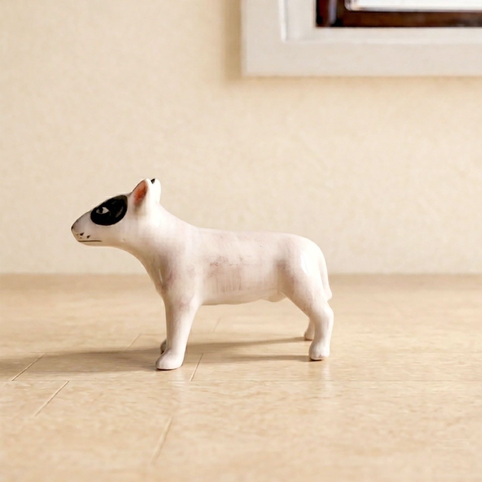 Miniature Bull Terrier Hand-Painted Dog Figurine Desk Decor