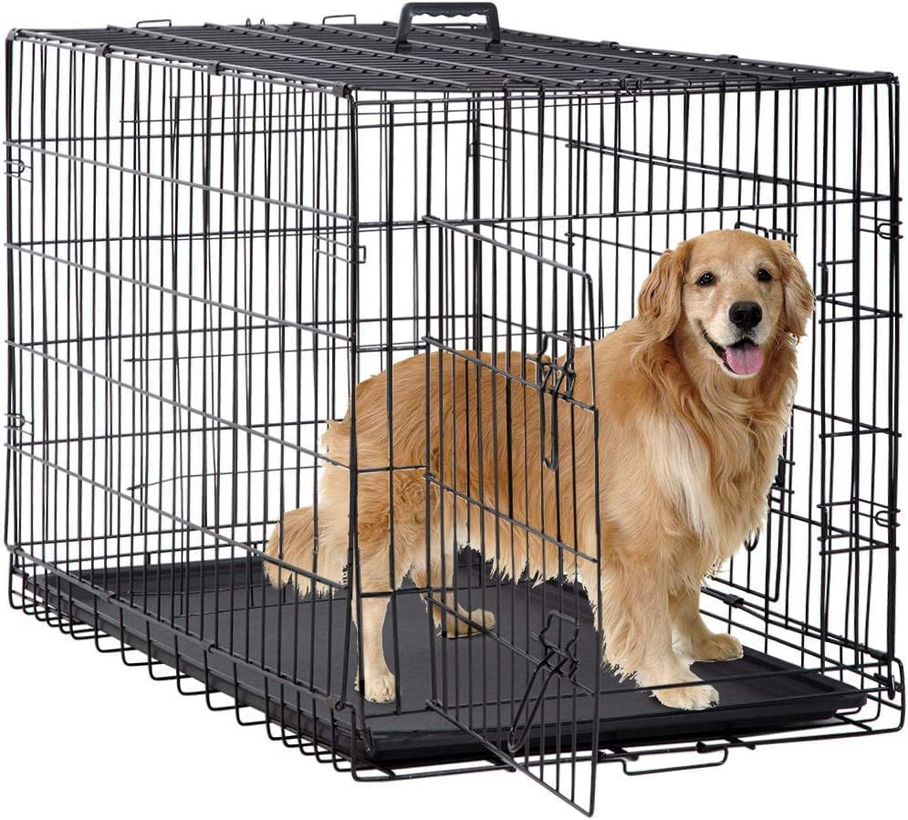 Extra Large Dog Crate Kennel Metal Cage with 2 Doors and Tra...