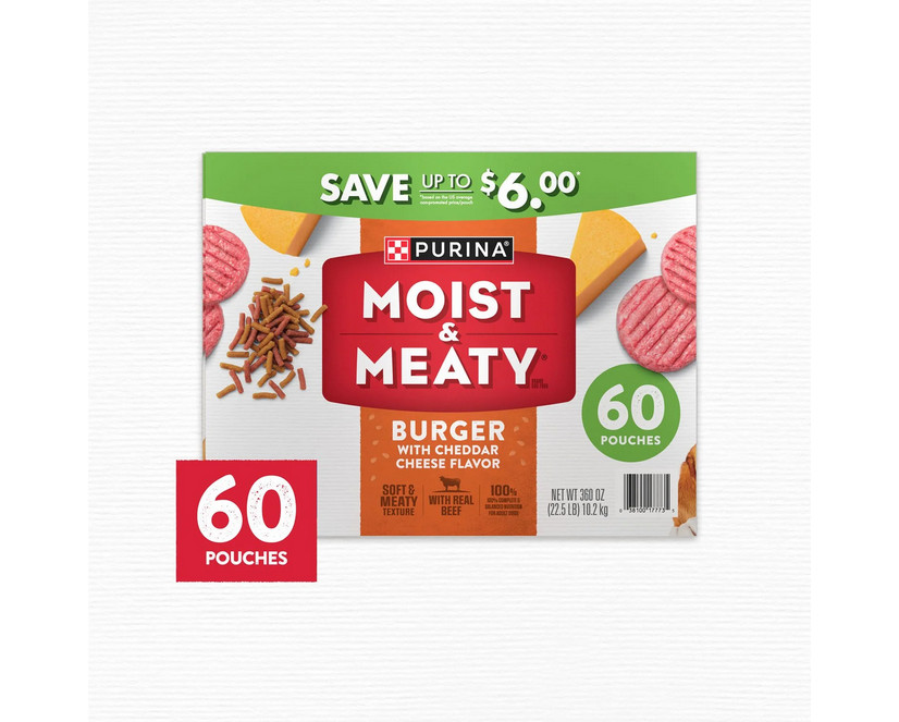 Purina Moist & Meaty Cheddar Cheese Dog Food, 6 oz Bottles,...