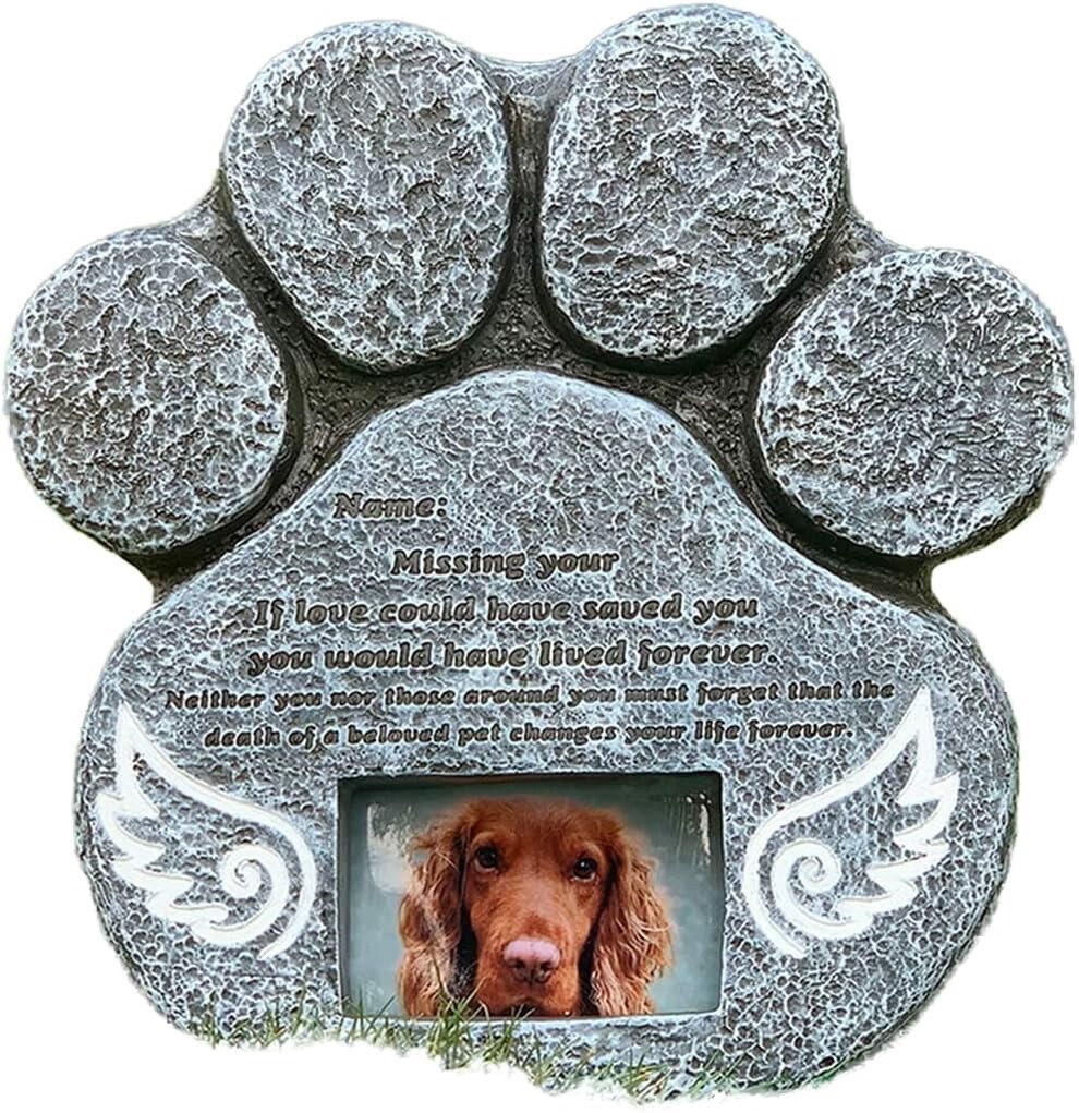 Dog Memorial Stone with Paw Print Photo Frame - Pet Loss Gif...