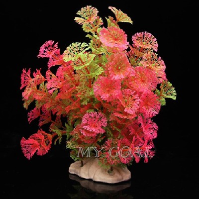 Plastic Grass Artificial Red Plant For Fish Tank Aquarium De...