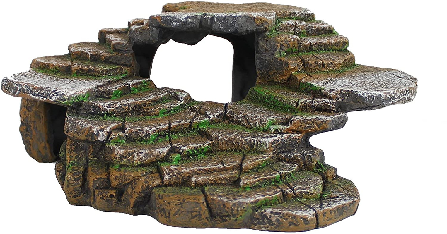 Step Ledge And Cave Hideout Basking Area Aquarium Decor Medi...