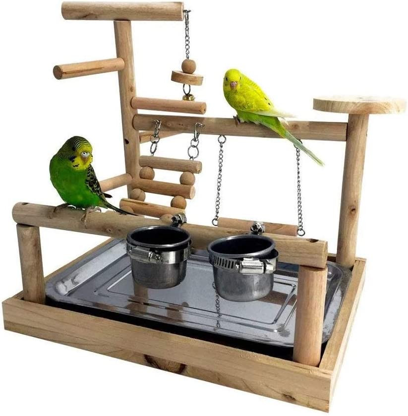 Bird Playground Wood Perch Playpen with Ladder Toys and Feed...