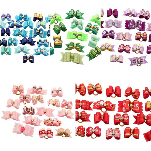 Cute Assorted Rhinestone Ribbon Pet Hair Bows Dog Cat Puppy...