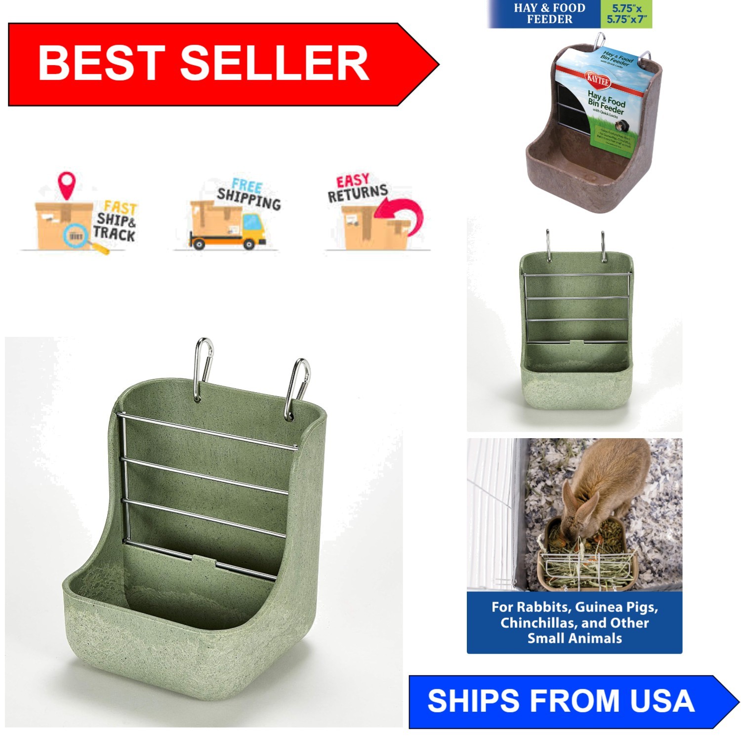 Compact Hay & Food Feeder for Guinea Pigs, Rabbits & Chinchi...