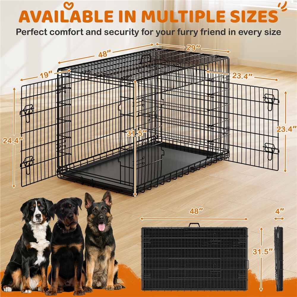Dog Crate Double Door Pet Cage with Divider - 24", 30", 36",...