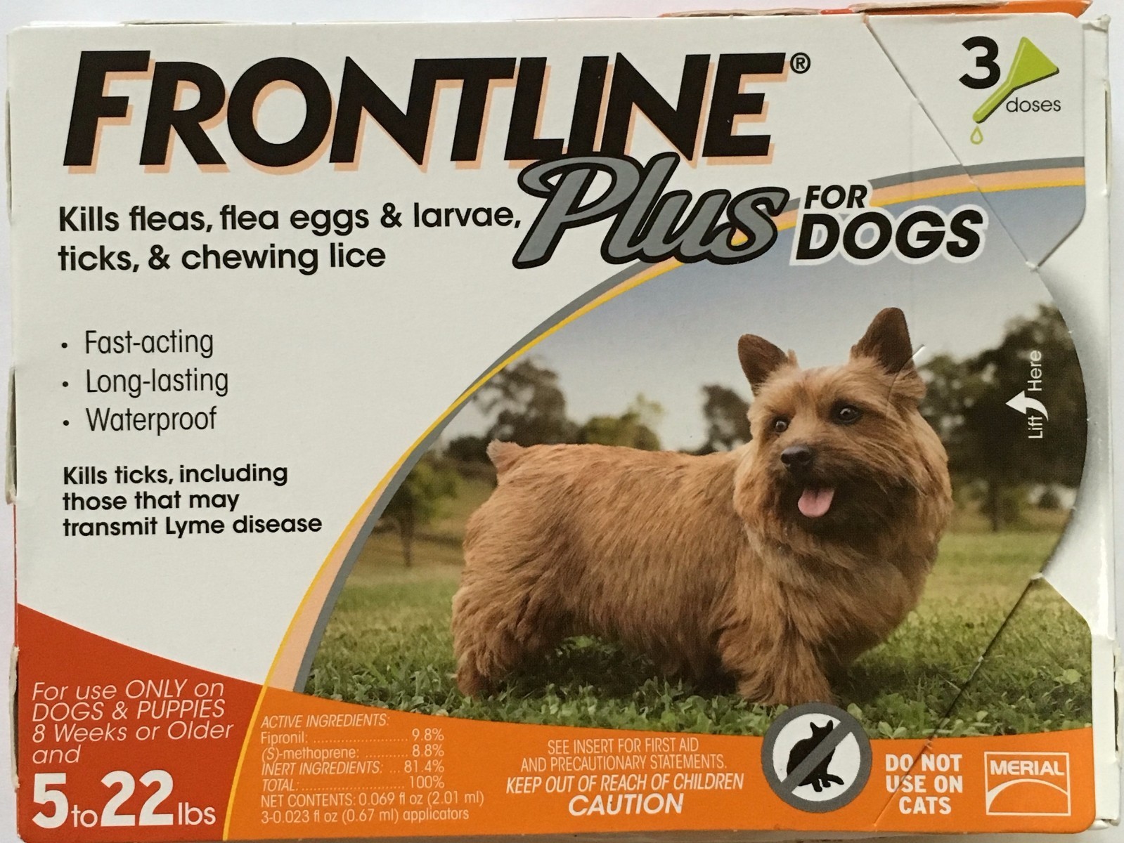 Fronline Flea & Tick Medicine - 5-22 lbs Small Orange Box -...