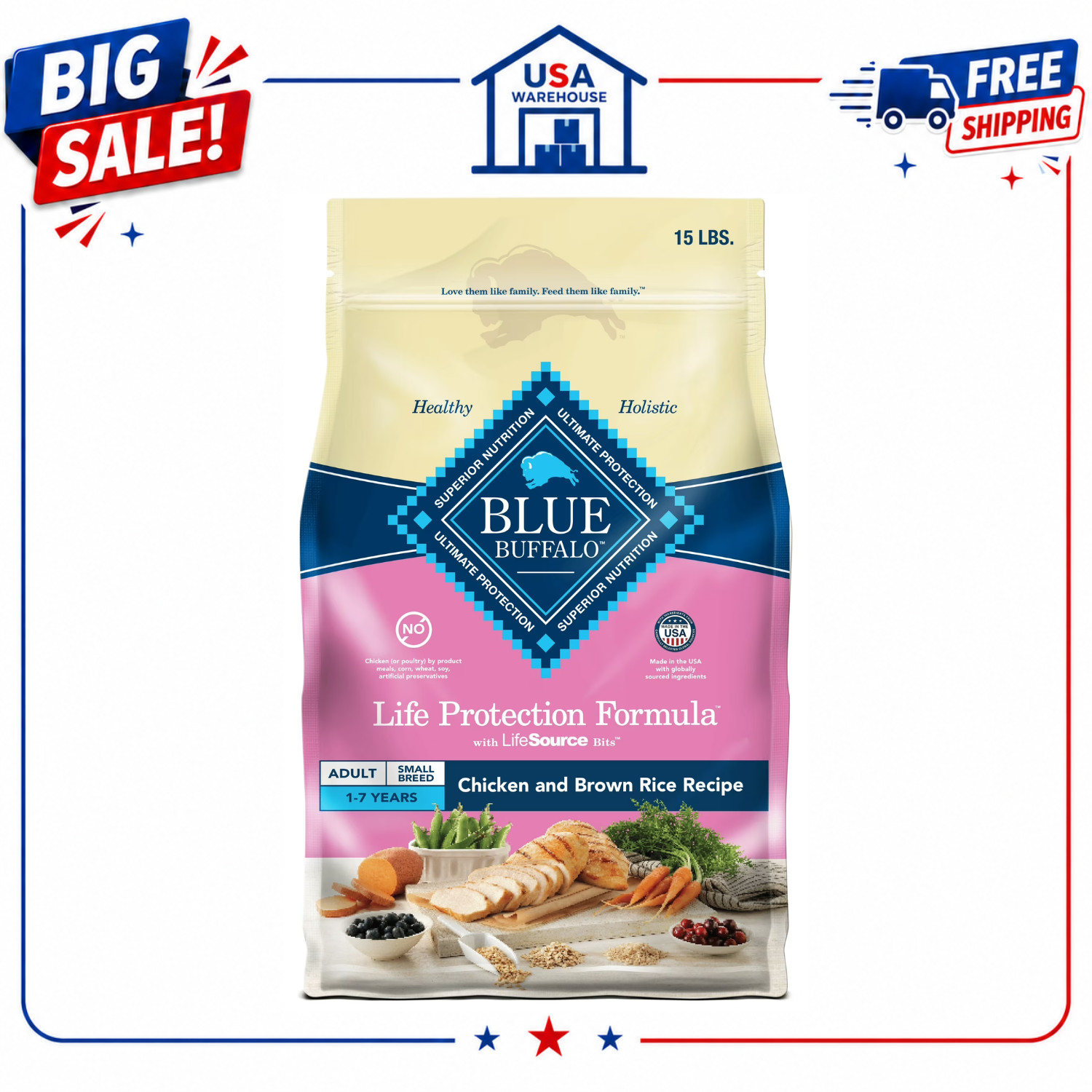 Blue Buffalo Small Breed Chicken & Brown Rice Dog Food - 15...