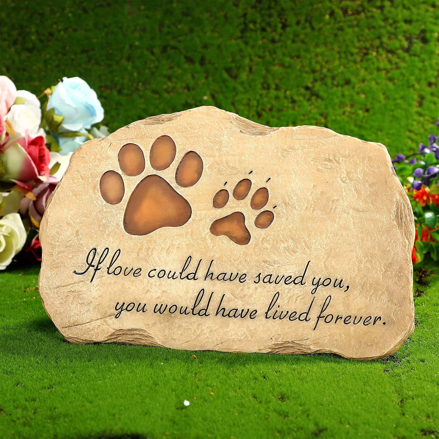 Dog Garden Memorial Stone Paw Prints Pet Headstone Resin